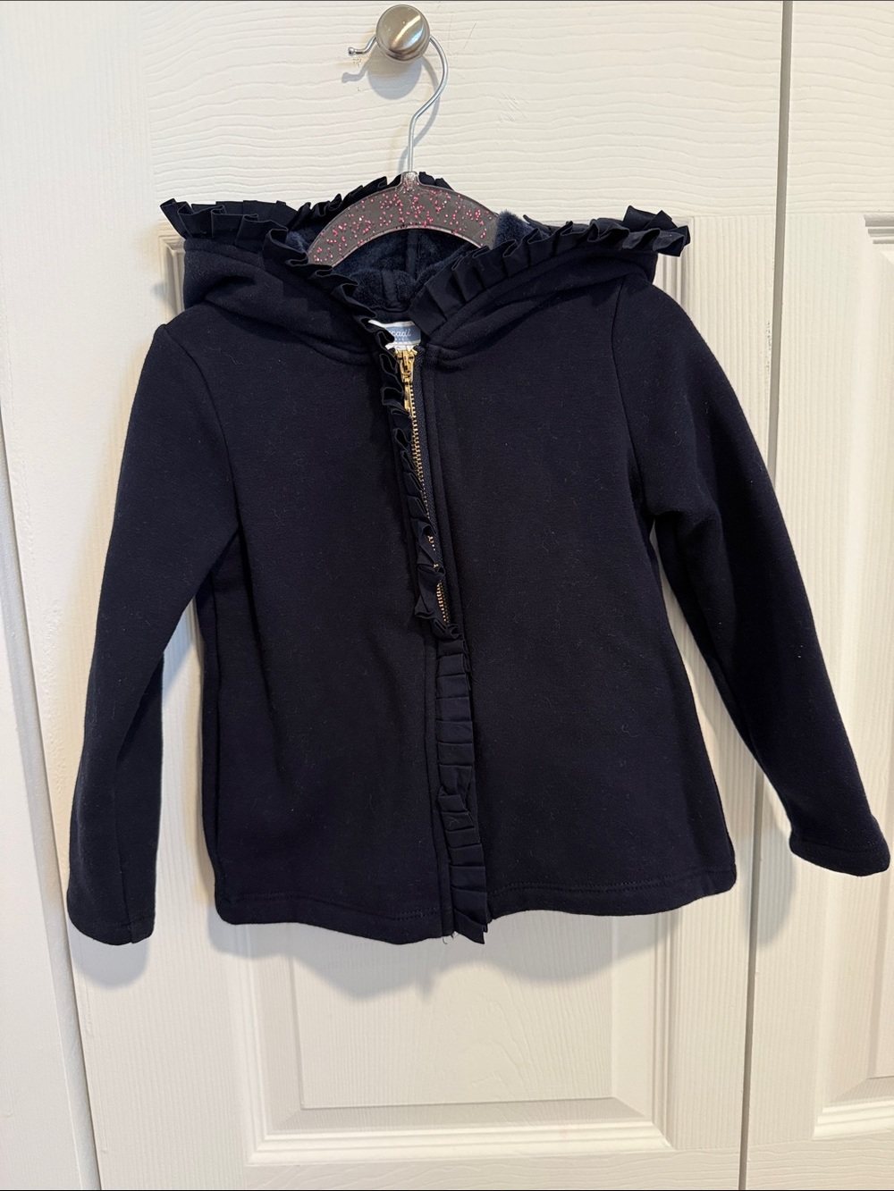 Girls' Navy Ruffle Zip Hoodie